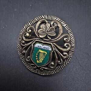 Sol D'Or Irish Crest Brooch Bronze Tone Three Leaf Clover Vintage